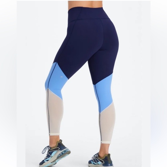 Fabletics power hold High-waisted 7/8 color block blue mesh  leggings size L? - Picture 1 of 5